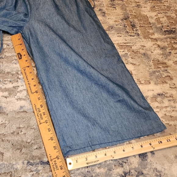 WRAPPER chambray blue belted cropped wideleg jumper, pockets. Size Medium - Picture 13 of 16
